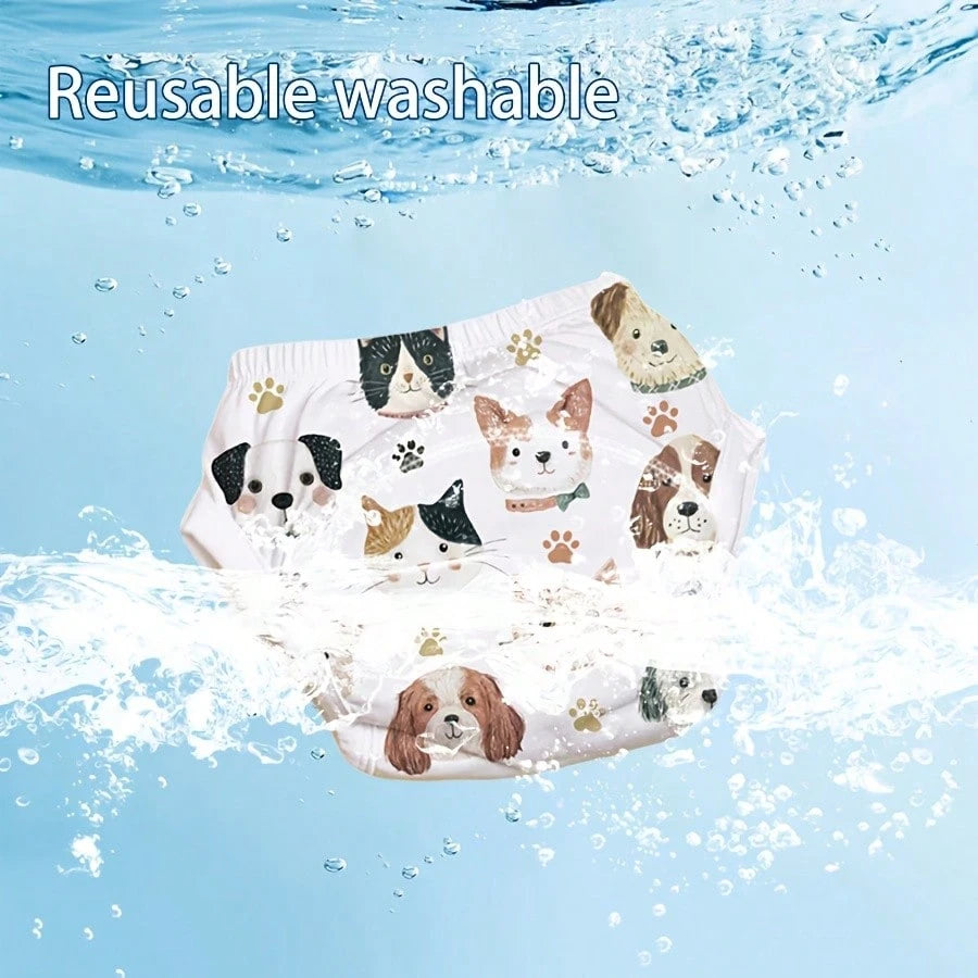 Reusable Baby Potty Training Underwear, Cute Pet Animal Print Washable Toilet Training Shorts, Suitable For Baby Boys And Girls, 3-Pack