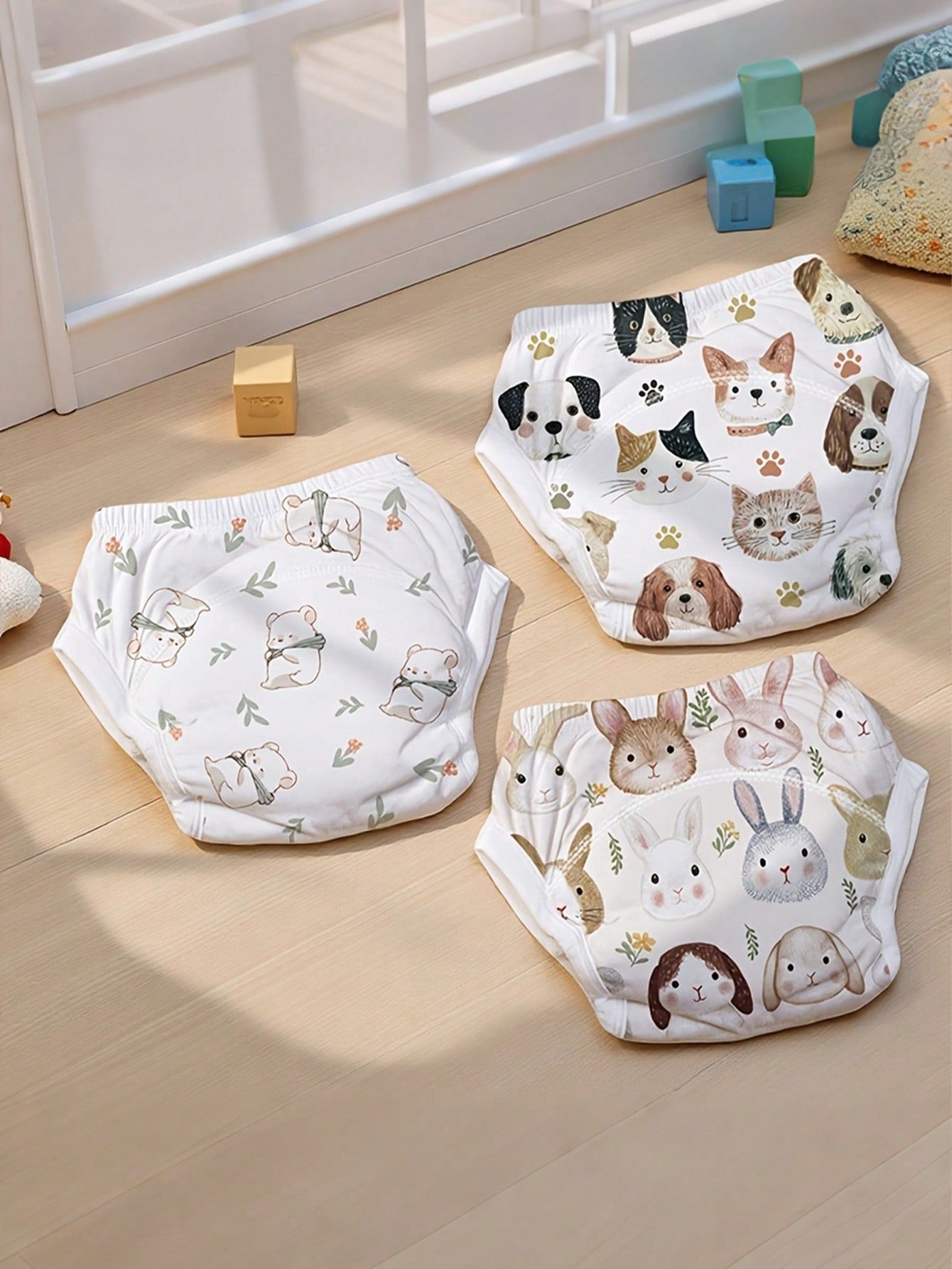 Reusable Baby Potty Training Underwear, Cute Pet Animal Print Washable Toilet Training Shorts, Suitable For Baby Boys And Girls, 3-Pack