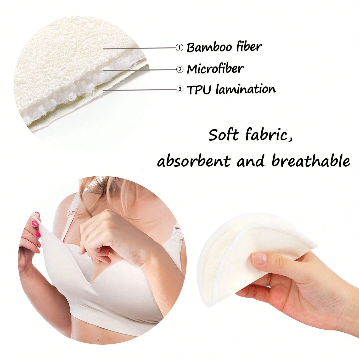 Reusable Breast Pads, Washable- Leak-Proof Breast Pads- Ultra-Absorbent Breast Pads (Large 4.7 Inch) (Random Color)