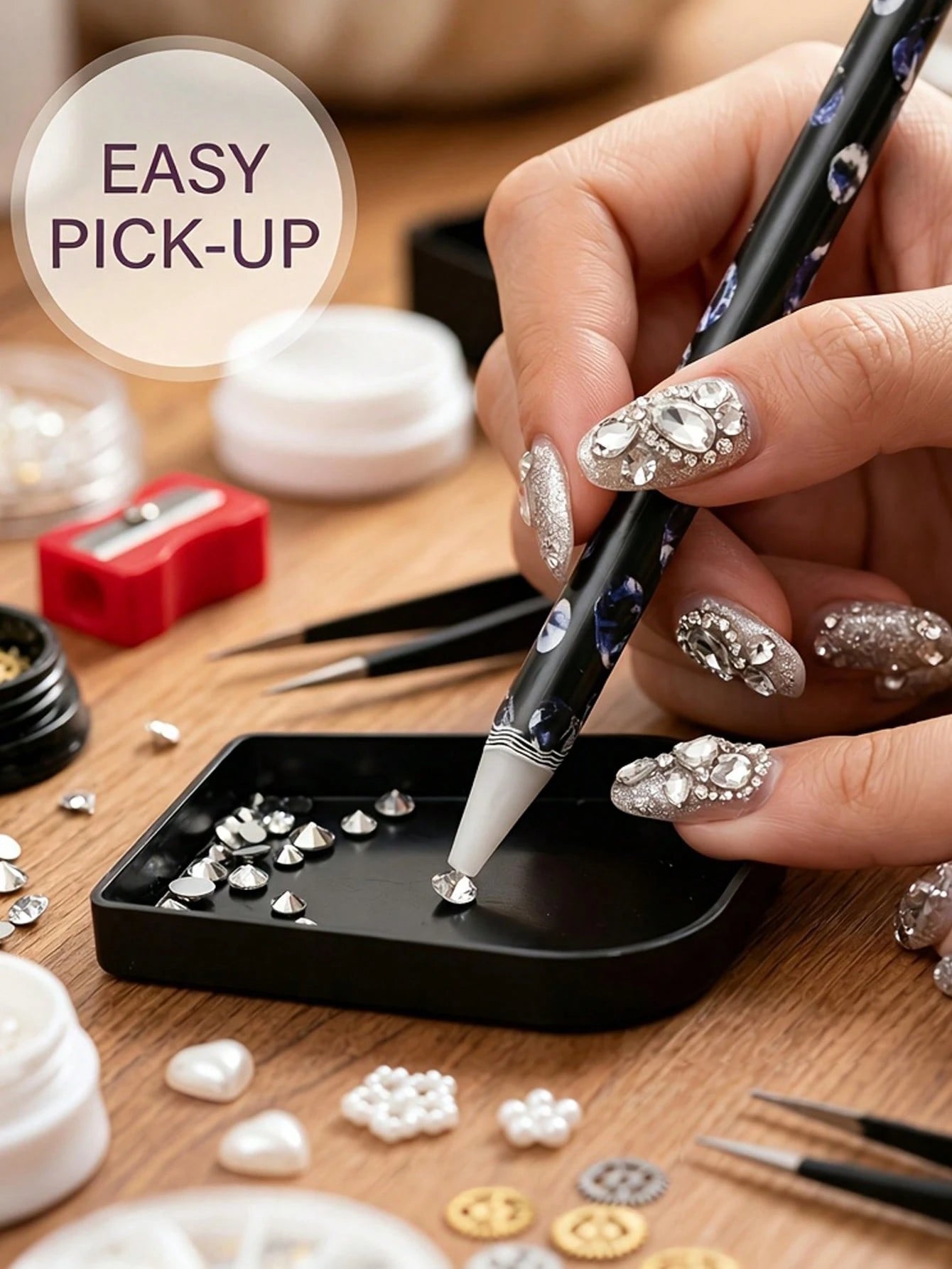 Rhinestone Wax Pencil (With Sharpener) Quick-Dry Wax Pencil, 4 Colors Available, For Picking And Pasting Rhinestones, Gems, Studs And Other Nail Art Decorations