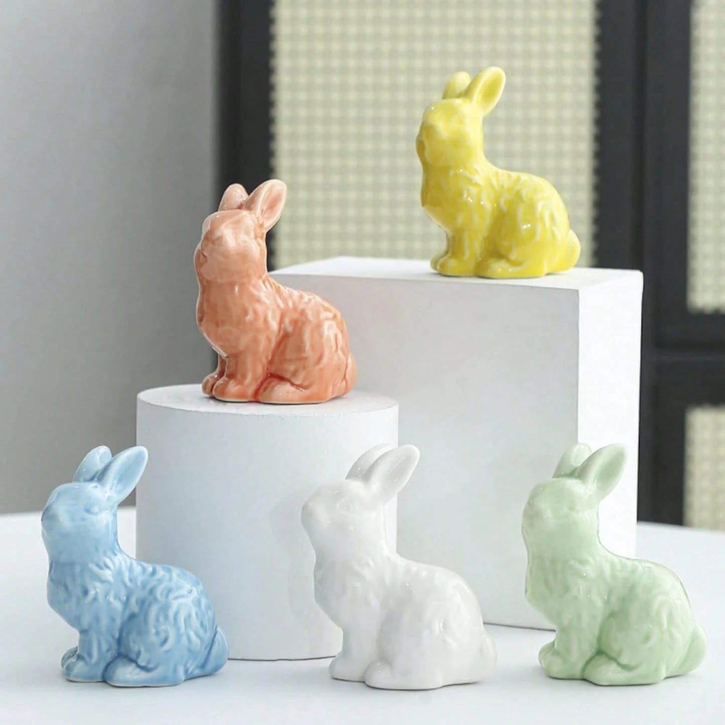 RJINYENS Toilet Bolt Caps, 2 Pcs Ceramic Bunny Decorative Toilet Bolt Covers, Toilet Screw Covers Decorative, Toilet Bolt Figurine, Cute Bathroom