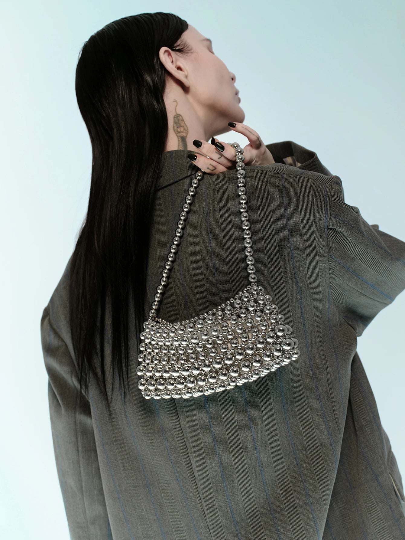Rollcall Pearl Embellished Oversized Tote Bag, Shoulder Underarm Bag, Elegant Pearl Bag