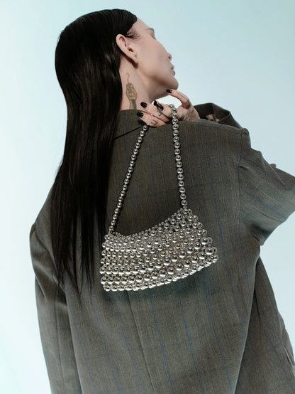 Rollcall Pearl Embellished Oversized Tote Bag, Shoulder Underarm Bag, Elegant Pearl Bag