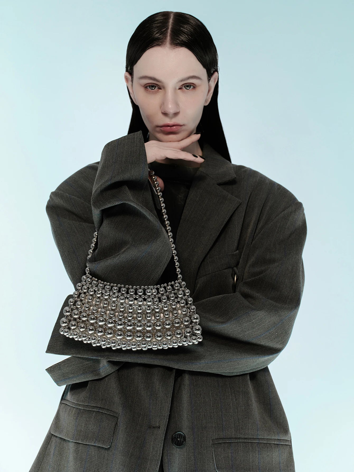 Rollcall Pearl Embellished Oversized Tote Bag, Shoulder Underarm Bag, Elegant Pearl Bag