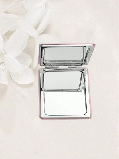 ROMWE 1pc Pink Bow & Heart Pattern Square Makeup Mirror, Portable Handheld Mirror, Suitable For Girls (Pattern Position Random)