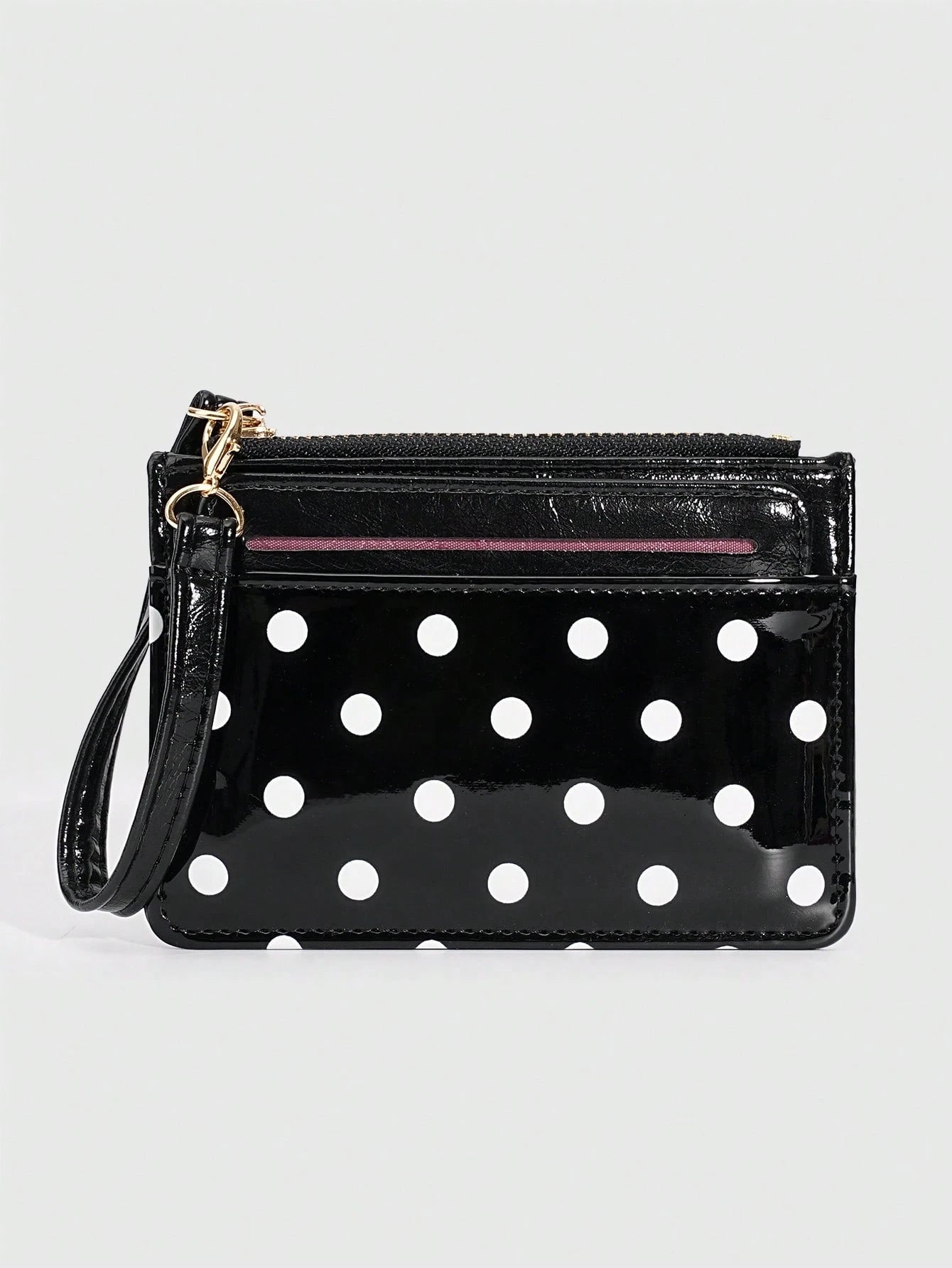 ROMWE 1Pc Y2K Polka Dot Mini Coin Purse, Fashion PU Small Wallet, Kawaii Style Card Holder, ID Document Storage Bag, Detachable Multi-Layer Slim Polka Dot Card Organizer