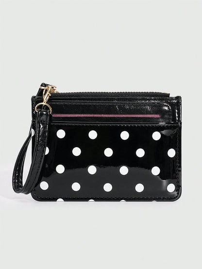 ROMWE 1Pc Y2K Polka Dot Mini Coin Purse, Fashion PU Small Wallet, Kawaii Style Card Holder, ID Document Storage Bag, Detachable Multi-Layer Slim Polka Dot Card Organizer