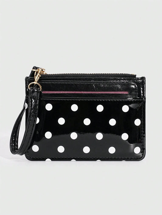 ROMWE 1Pc Y2K Polka Dot Mini Coin Purse, Fashion PU Small Wallet, Kawaii Style Card Holder, ID Document Storage Bag, Detachable Multi-Layer Slim Polka Dot Card Organizer