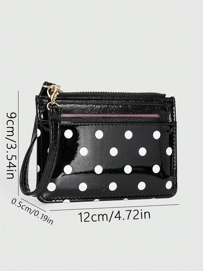 ROMWE 1Pc Y2K Polka Dot Mini Coin Purse, Fashion PU Small Wallet, Kawaii Style Card Holder, ID Document Storage Bag, Detachable Multi-Layer Slim Polka Dot Card Organizer