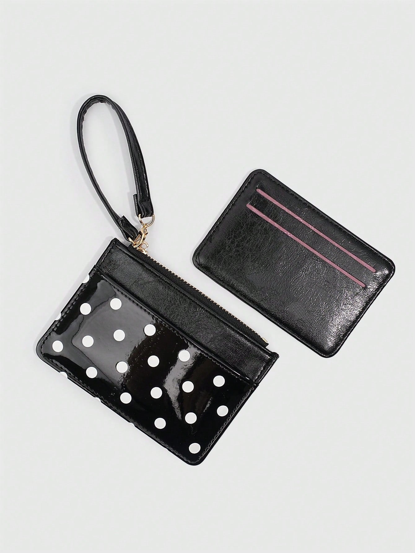 ROMWE 1Pc Y2K Polka Dot Mini Coin Purse, Fashion PU Small Wallet, Kawaii Style Card Holder, ID Document Storage Bag, Detachable Multi-Layer Slim Polka Dot Card Organizer