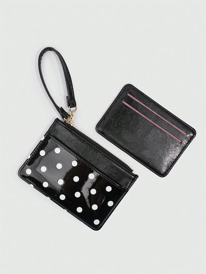 ROMWE 1Pc Y2K Polka Dot Mini Coin Purse, Fashion PU Small Wallet, Kawaii Style Card Holder, ID Document Storage Bag, Detachable Multi-Layer Slim Polka Dot Card Organizer