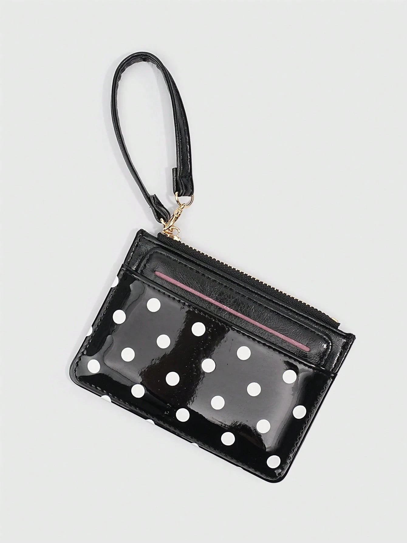 ROMWE 1Pc Y2K Polka Dot Mini Coin Purse, Fashion PU Small Wallet, Kawaii Style Card Holder, ID Document Storage Bag, Detachable Multi-Layer Slim Polka Dot Card Organizer