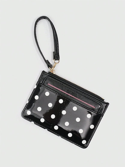 ROMWE 1Pc Y2K Polka Dot Mini Coin Purse, Fashion PU Small Wallet, Kawaii Style Card Holder, ID Document Storage Bag, Detachable Multi-Layer Slim Polka Dot Card Organizer