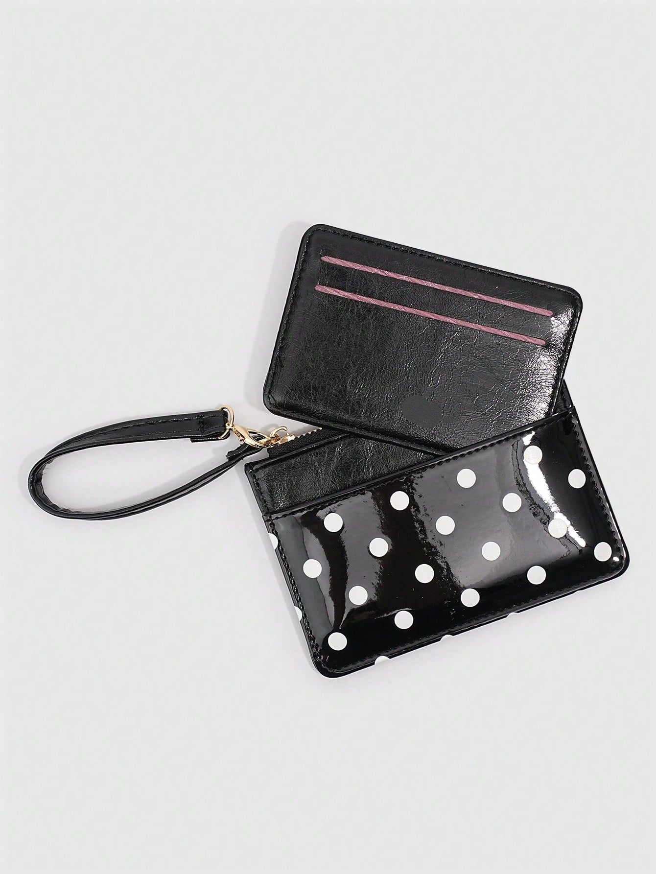 ROMWE 1Pc Y2K Polka Dot Mini Coin Purse, Fashion PU Small Wallet, Kawaii Style Card Holder, ID Document Storage Bag, Detachable Multi-Layer Slim Polka Dot Card Organizer