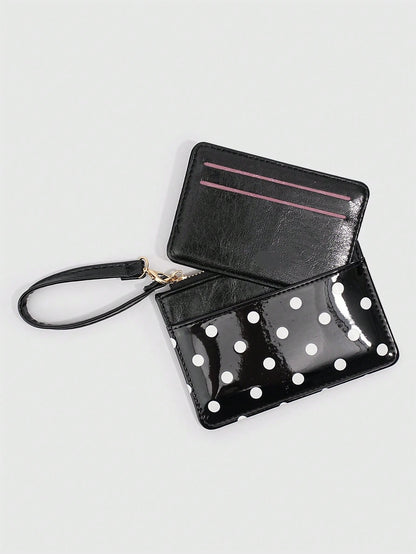 ROMWE 1Pc Y2K Polka Dot Mini Coin Purse, Fashion PU Small Wallet, Kawaii Style Card Holder, ID Document Storage Bag, Detachable Multi-Layer Slim Polka Dot Card Organizer
