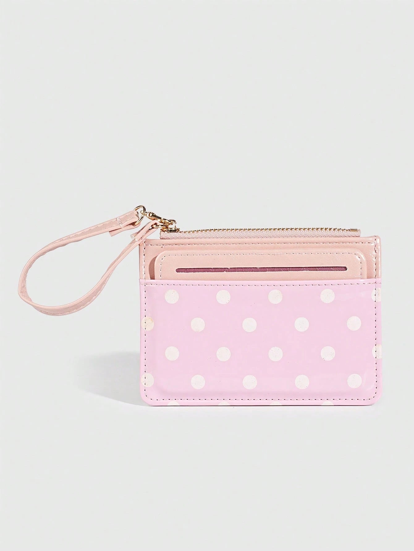 ROMWE 1Pc Y2K Polka Dot Mini Coin Purse, Fashion PU Small Wallet, Kawaii Style Card Holder, ID Document Storage Bag, Detachable Multi-Layer Slim Polka Dot Card Organizer