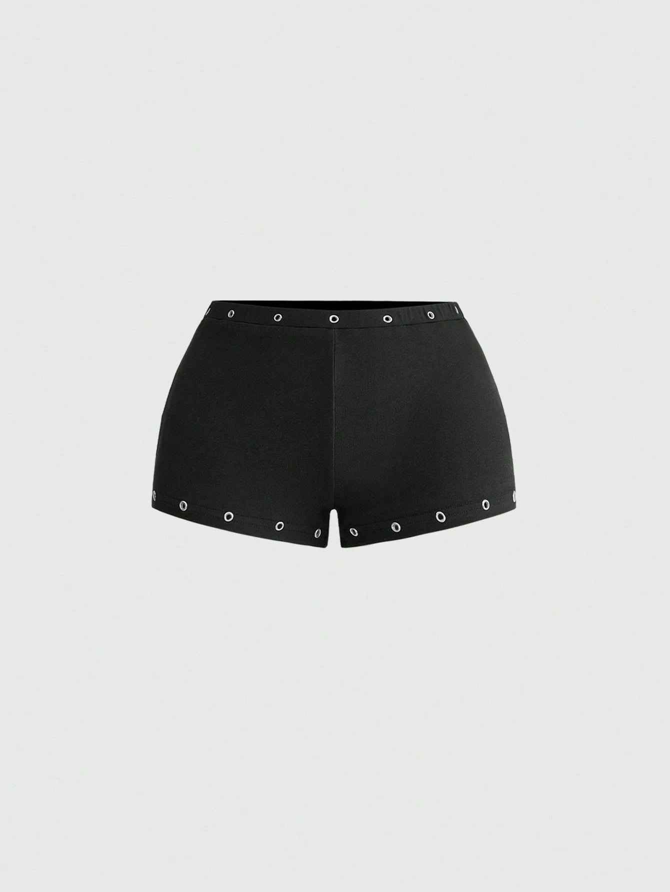 ROMWE Asymmetric Neck Metal Grommet Crop Top & Super Low-Rise Mini Shorts 2 Pieces Set
