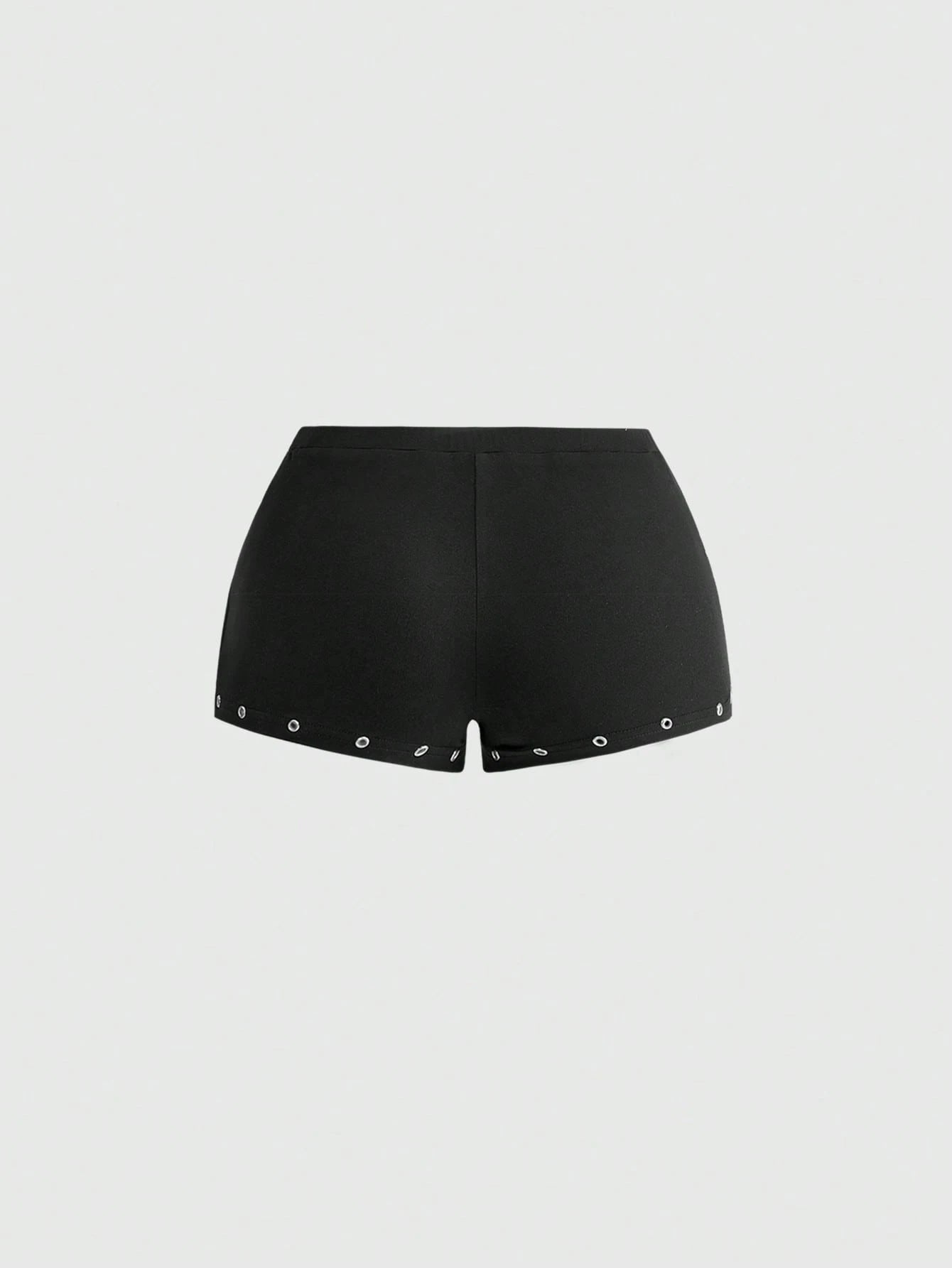 ROMWE Asymmetric Neck Metal Grommet Crop Top & Super Low-Rise Mini Shorts 2 Pieces Set