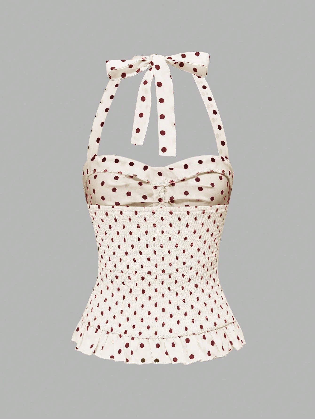 ROMWE Avant Women's Romantic Vacation Style Polka Dot & Plaid Backless Halter Neck Camisole Set