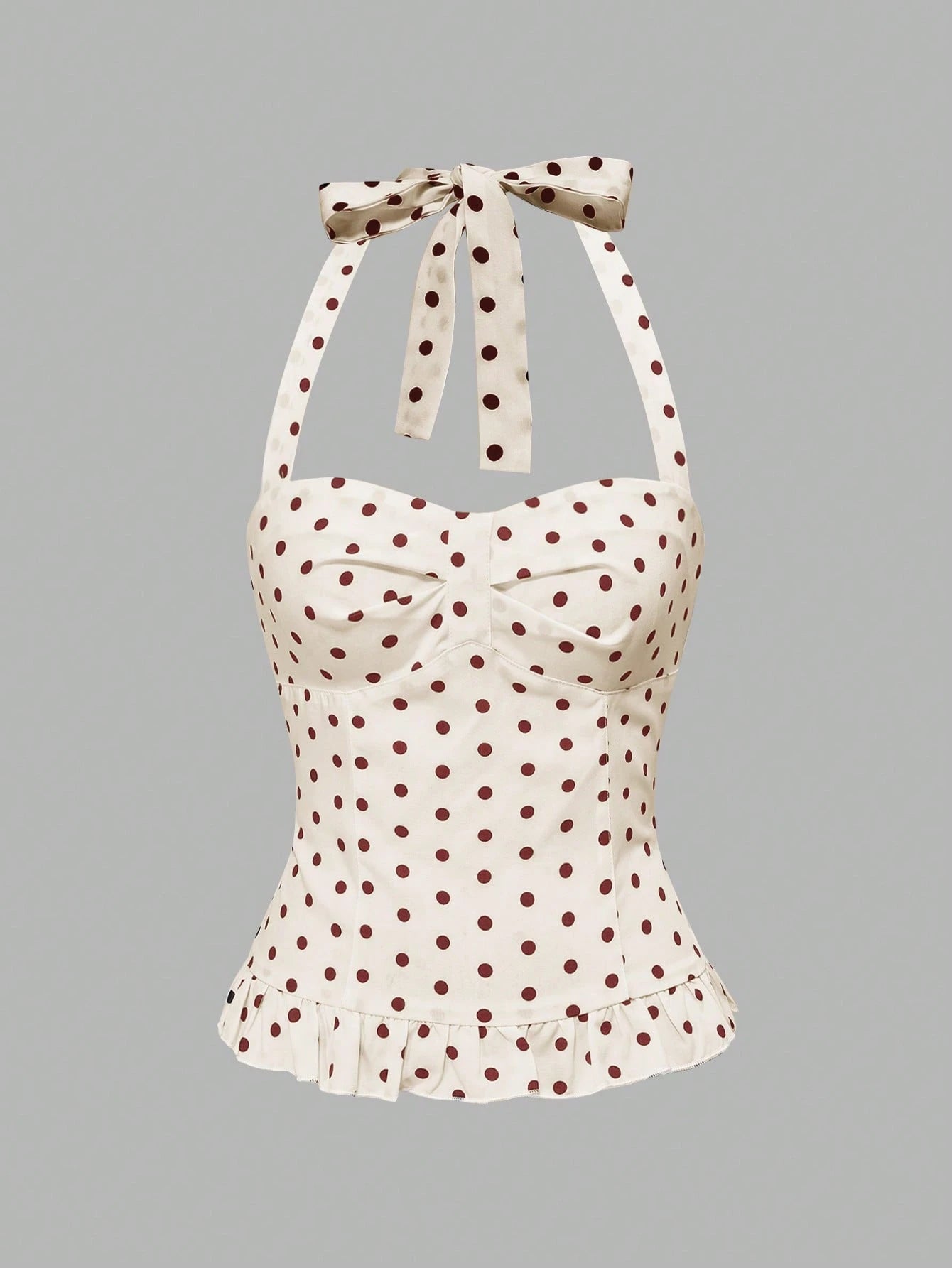 ROMWE Avant Women's Romantic Vacation Style Polka Dot & Plaid Backless Halter Neck Camisole Set