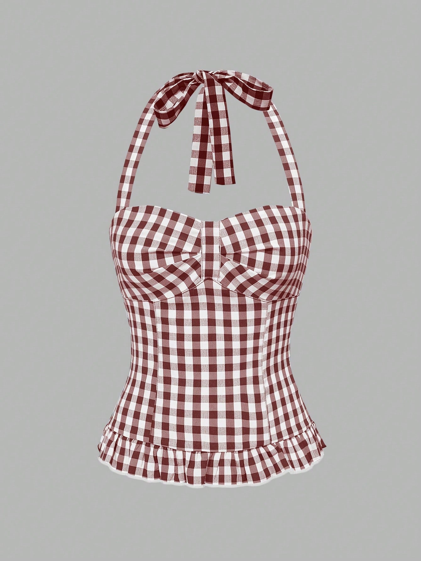 ROMWE Avant Women's Romantic Vacation Style Polka Dot & Plaid Backless Halter Neck Camisole Set
