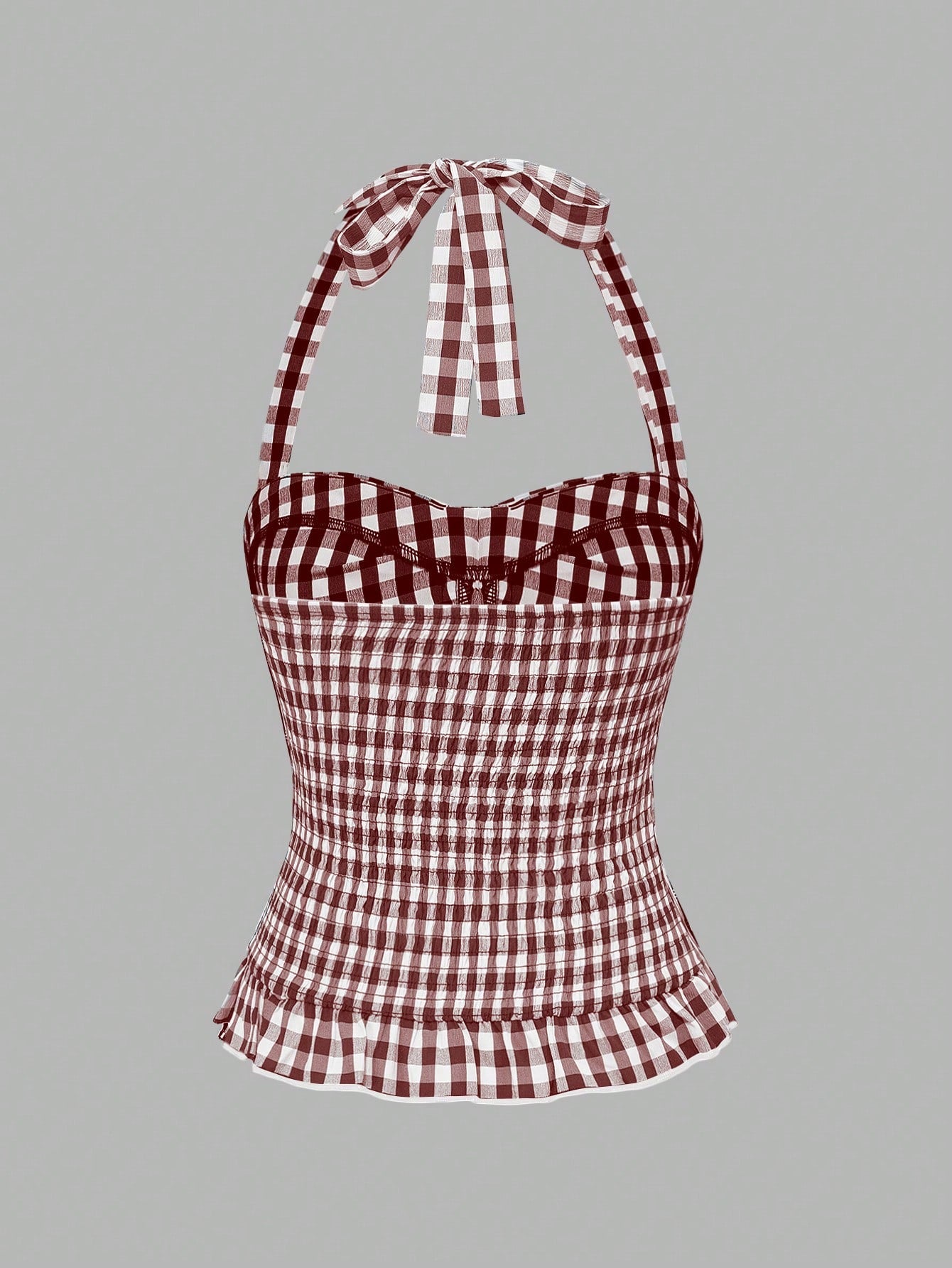 ROMWE Avant Women's Romantic Vacation Style Polka Dot & Plaid Backless Halter Neck Camisole Set