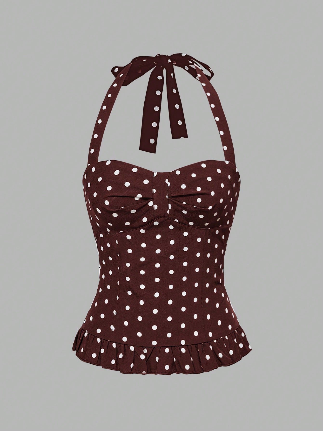 ROMWE Avant Women's Romantic Vacation Style Polka Dot & Plaid Backless Halter Neck Camisole Set