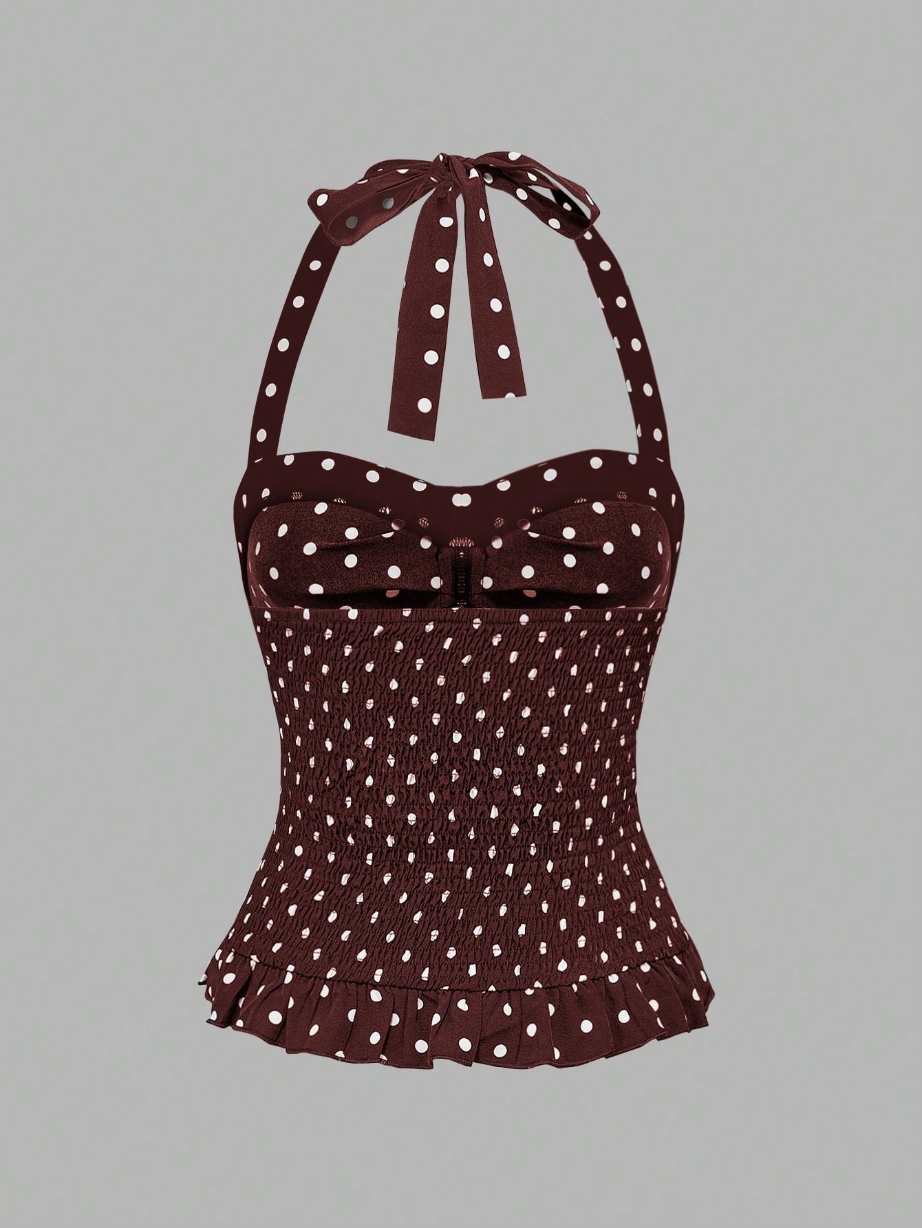 ROMWE Avant Women's Romantic Vacation Style Polka Dot & Plaid Backless Halter Neck Camisole Set