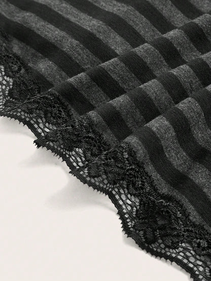 ROMWE Fairycore Striped Contrast Lace Cami Top