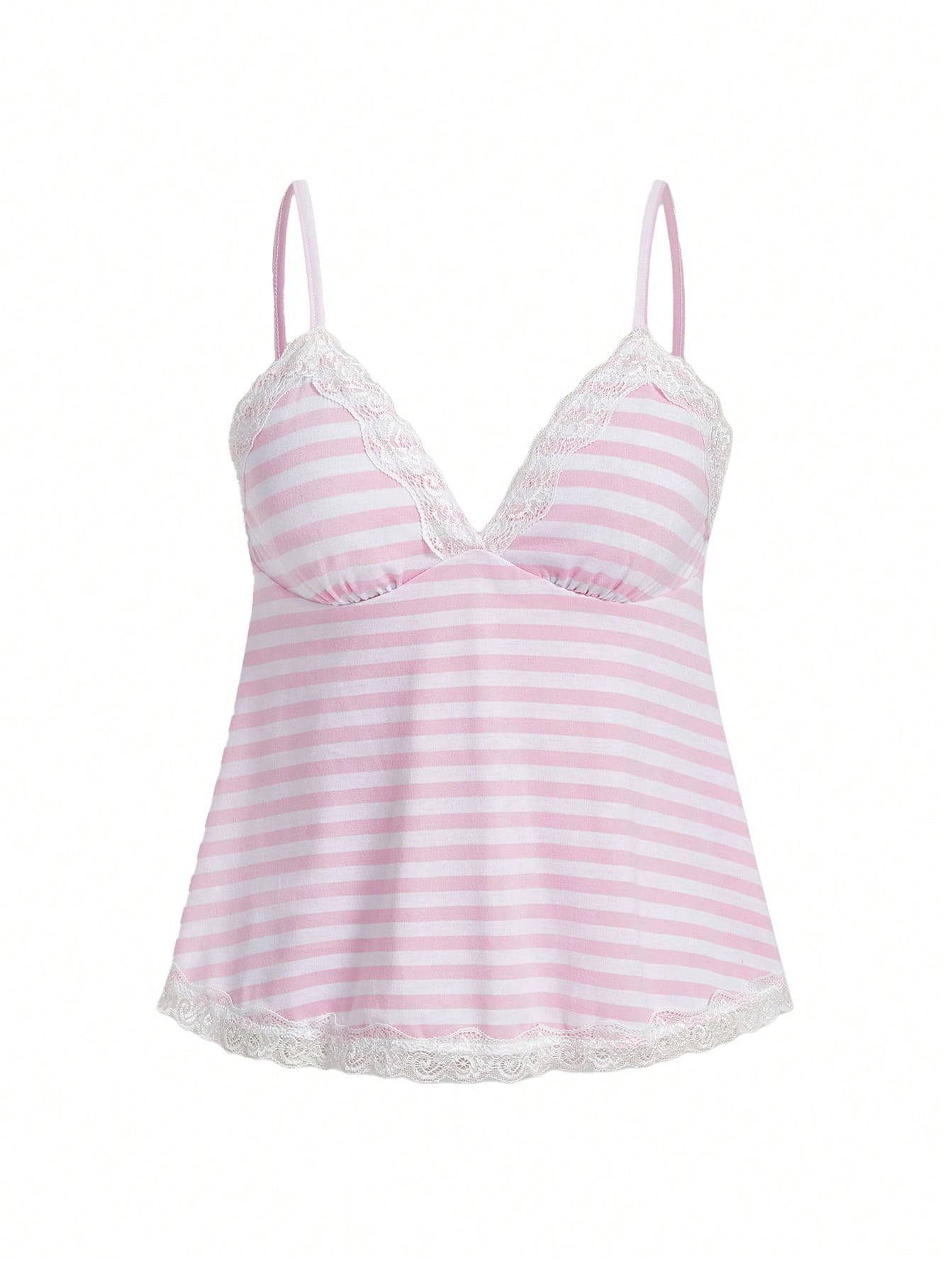 ROMWE Fairycore Striped Contrast Lace Cami Top
