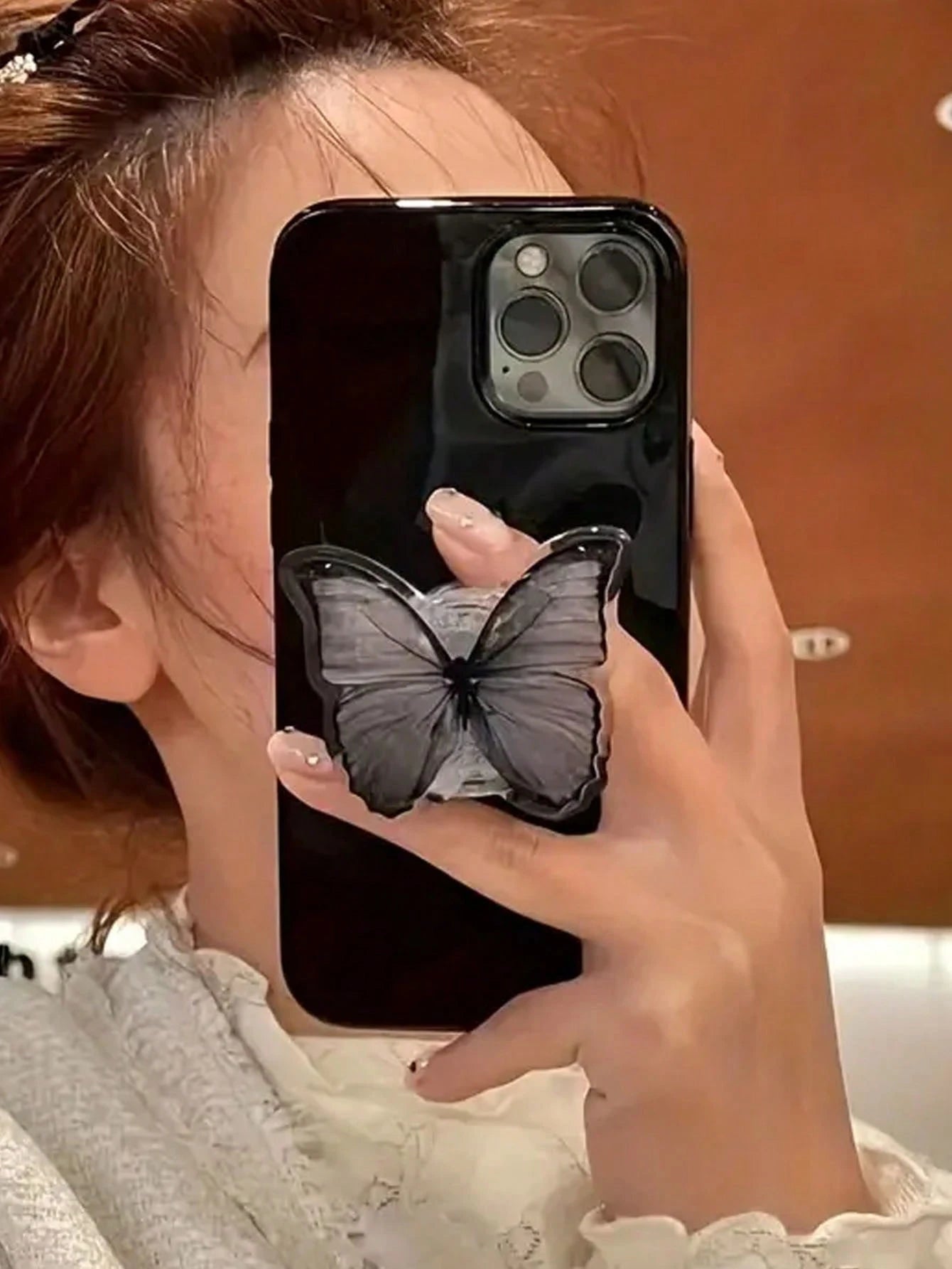 ROMWE Goth Creative Butterfly Back Sticker Push-Pull Mobile Phone Holder, Retractable 360° Rotating Butterfly Slouchy Holder, Universal