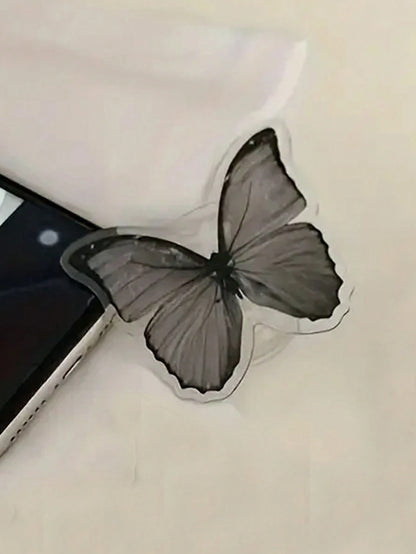 ROMWE Goth Creative Butterfly Back Sticker Push-Pull Mobile Phone Holder, Retractable 360° Rotating Butterfly Slouchy Holder, Universal