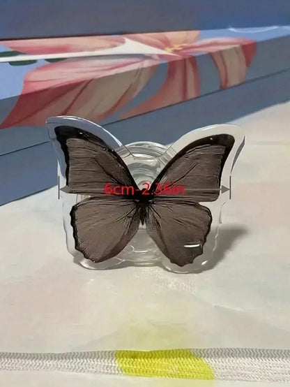 ROMWE Goth Creative Butterfly Back Sticker Push-Pull Mobile Phone Holder, Retractable 360° Rotating Butterfly Slouchy Holder, Universal