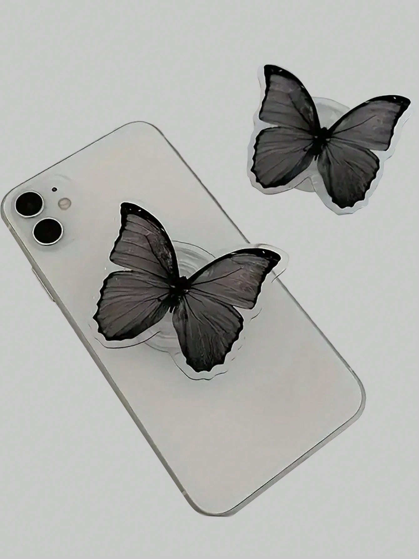 ROMWE Goth Creative Butterfly Back Sticker Push-Pull Mobile Phone Holder, Retractable 360° Rotating Butterfly Slouchy Holder, Universal