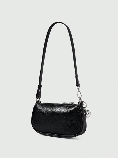 ROMWE Grunge Punk Fashionable Women's Square Crossbody Bag, PU Material, Metal Star Decor, Chain Strap, Ball Decor, Y2K Metallic Vibe, Suitable For Daily Use, Work Commute, Gift For Friends, Holiday