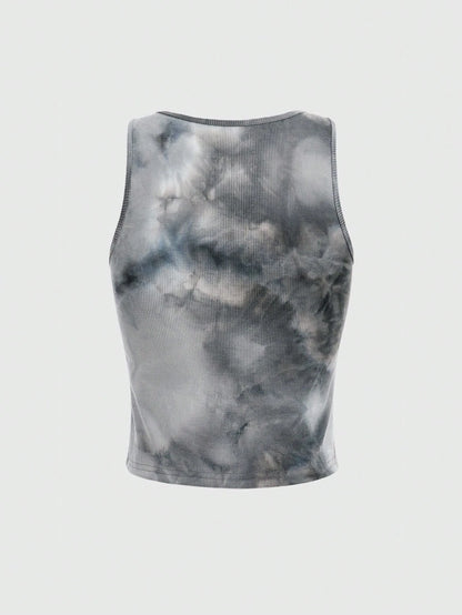 ROMWE Grunge Punk Kpop Tie Dye Eye & Letter Graphic Tank Top, School