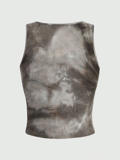 ROMWE Grunge Punk Kpop Tie Dye Eye & Letter Graphic Tank Top, School
