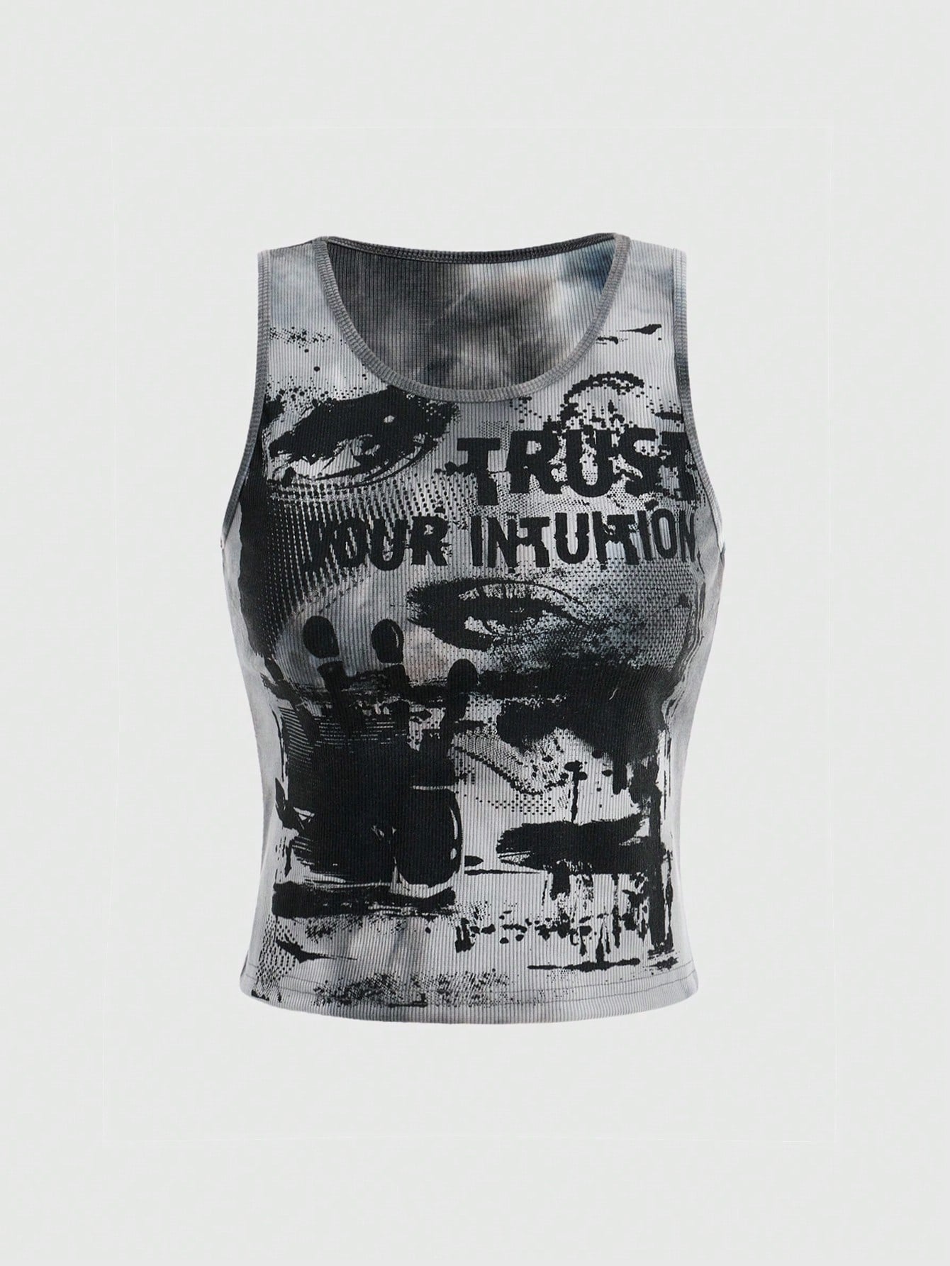 ROMWE Grunge Punk Kpop Tie Dye Eye & Letter Graphic Tank Top, School