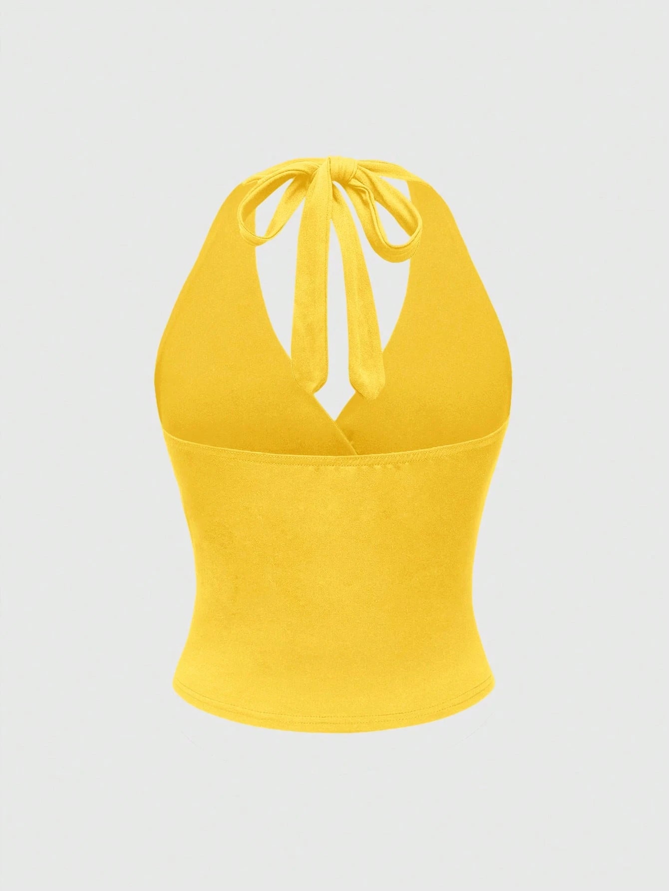 ROMWE Grunge Punk Spring|Summer Carnival Beach Vacation Y2K Style Solid Color Ruched Waist Halter Neck Women Yellow Top
