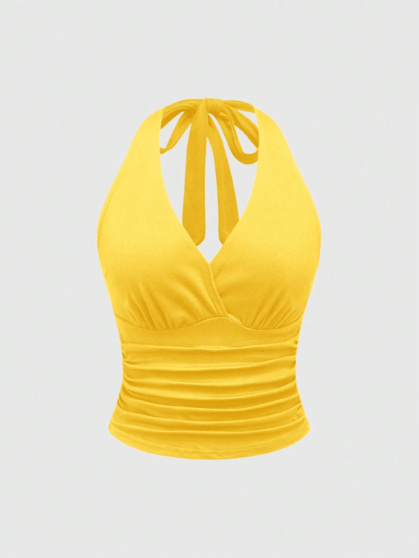 ROMWE Grunge Punk Spring|Summer Carnival Beach Vacation Y2K Style Solid Color Ruched Waist Halter Neck Women Yellow Top