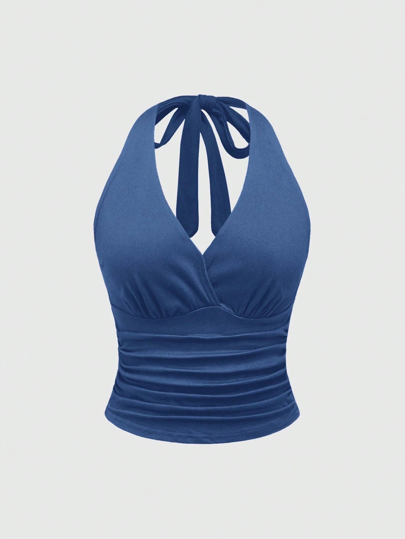 ROMWE Grunge Punk Spring/Summer Carnival Party Casual Women's Sexy Solid Color Open Back Halter Neck Blue Sleeveless Top, Summer