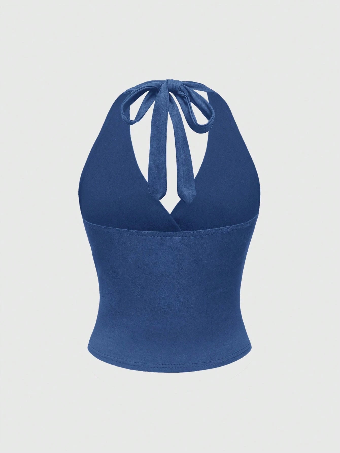 ROMWE Grunge Punk Spring/Summer Carnival Party Casual Women's Sexy Solid Color Open Back Halter Neck Blue Sleeveless Top, Summer