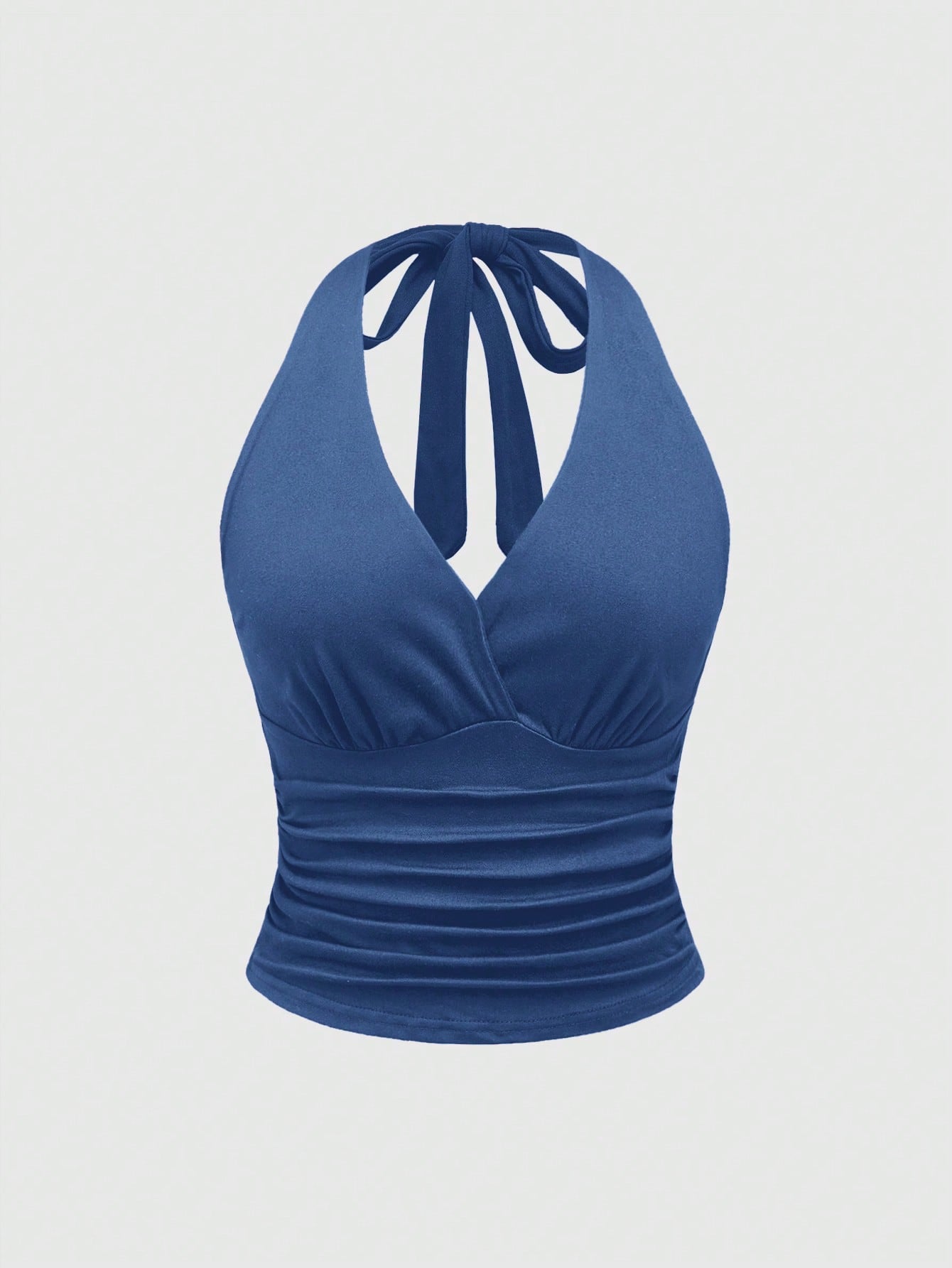 ROMWE Grunge Punk Spring/Summer Carnival Party Casual Women's Sexy Solid Color Open Back Halter Neck Blue Sleeveless Top, Summer