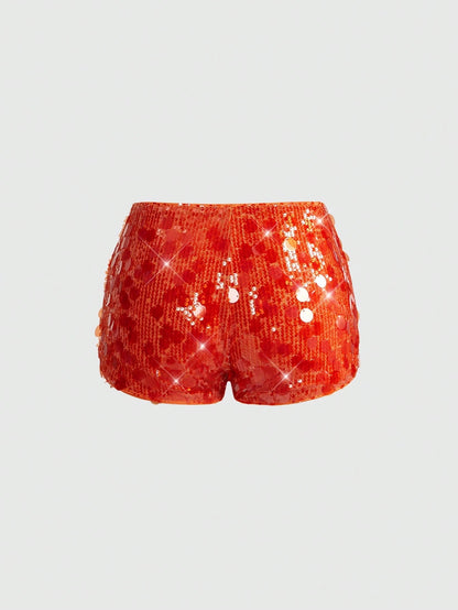 ROMWE Grunge Punk Spring/Summer Carnival Party Luxury Sequin Women's Sexy Super Low Waist Glitter Sequin Mini Shorts, Suitable For Summer Beach, Graduation, Easter, Concert, Nashville Vacation, Prom