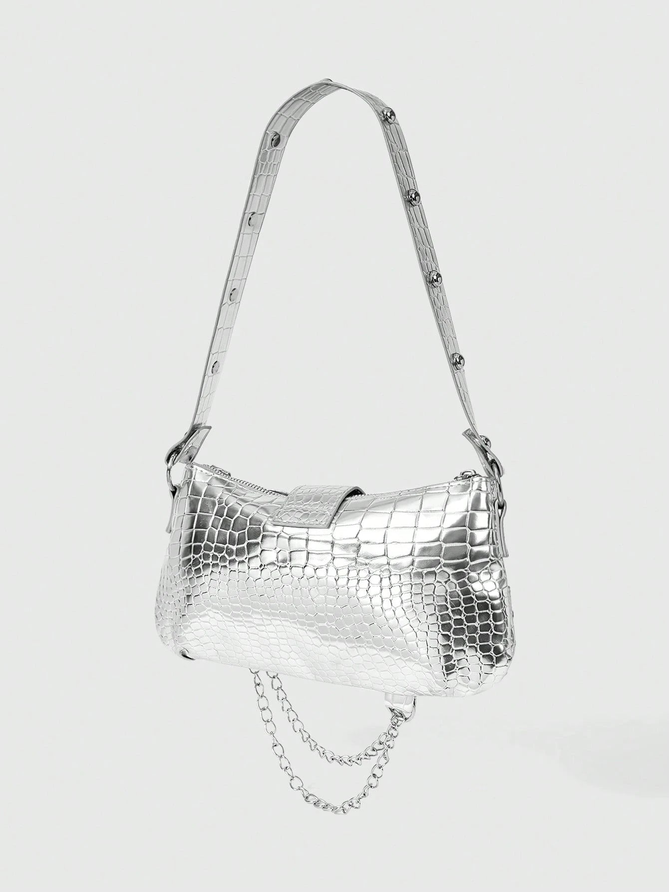 ROMWE Grunge Punk Women's Star Pattern Y2K Shoulder Bag, Minimalist Large Capacity Handbag, Travel Tote, Fashion Evening Clutch, Party Square Handbag & Crossbody Bag, Suitable For Wedding, Party, Gala