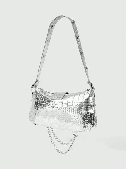 ROMWE Grunge Punk Women's Star Pattern Y2K Shoulder Bag, Minimalist Large Capacity Handbag, Travel Tote, Fashion Evening Clutch, Party Square Handbag & Crossbody Bag, Suitable For Wedding, Party, Gala