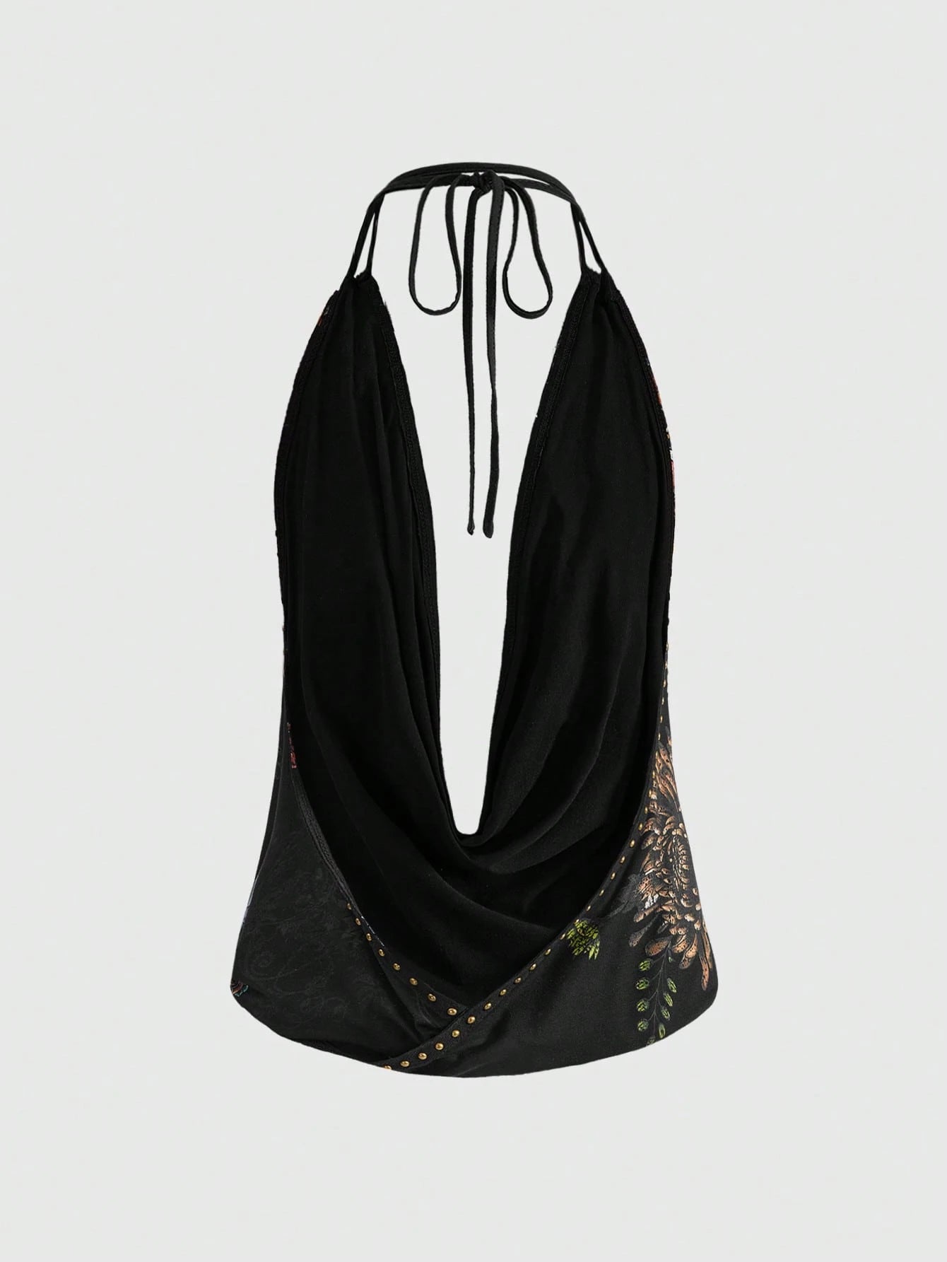 ROMWE Grunge Punk Y2K Vintage Rivet Retro Tiger Head & Geisha Print Rhinestone Sexy Deep Draped Neck Camisole For Women