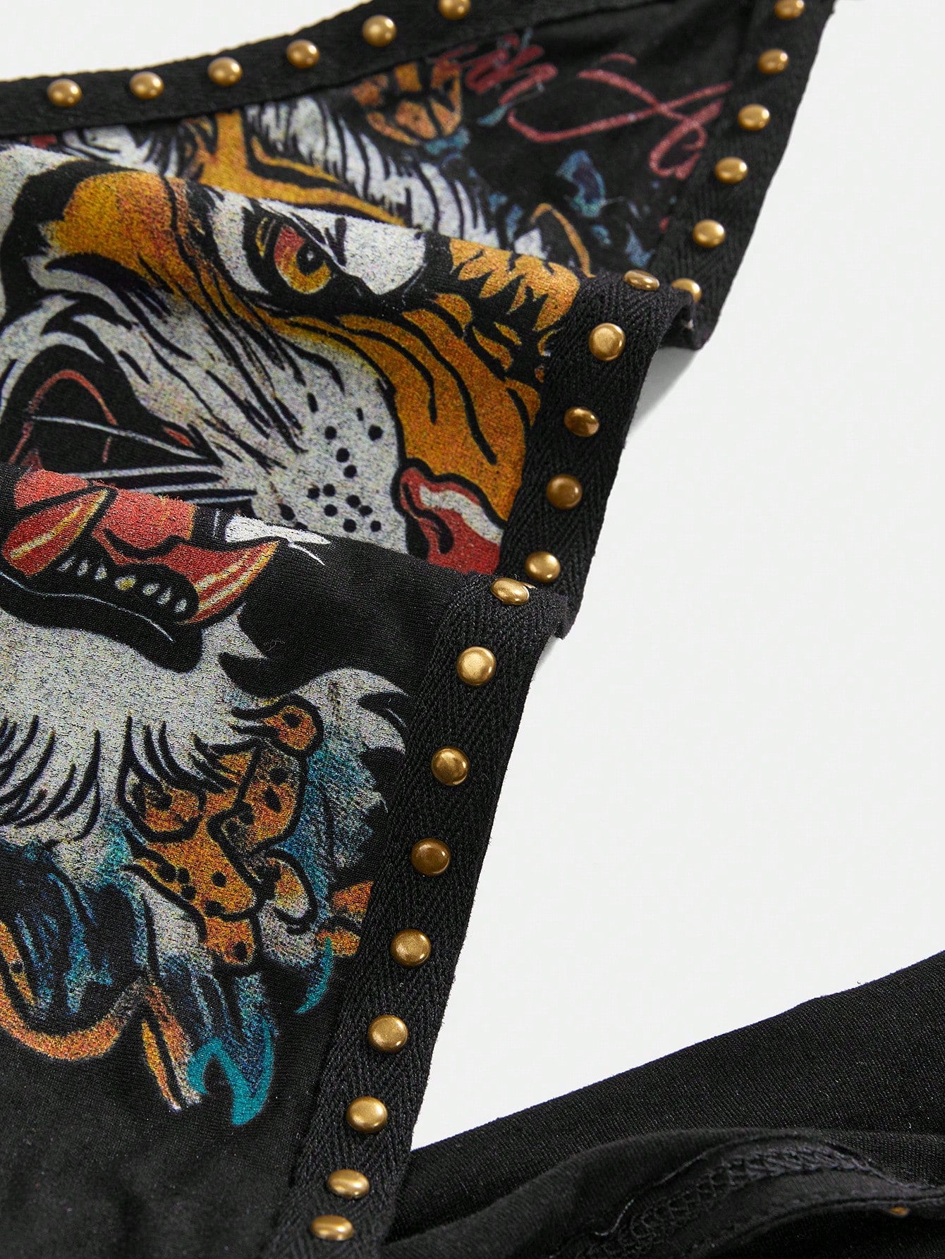 ROMWE Grunge Punk Y2K Vintage Rivet Retro Tiger Head & Geisha Print Rhinestone Sexy Deep Draped Neck Camisole For Women