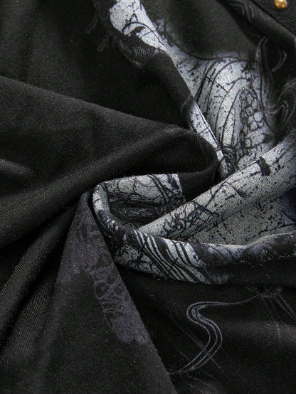ROMWE Grunge Punk Y2K Vintage Rivet Retro Tiger Head & Geisha Print Rhinestone Sexy Deep Draped Neck Camisole For Women