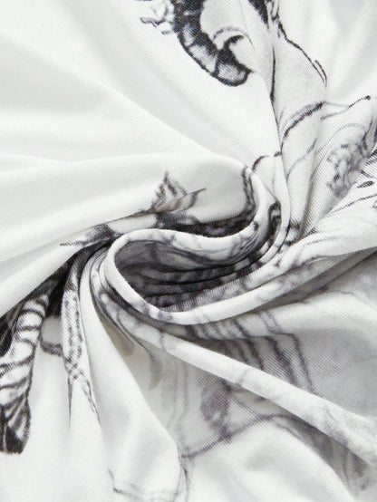 ROMWE Grunge Punk Y2K Vintage Rivet Retro Tiger Head & Geisha Print Rhinestone Sexy Deep Draped Neck Camisole For Women